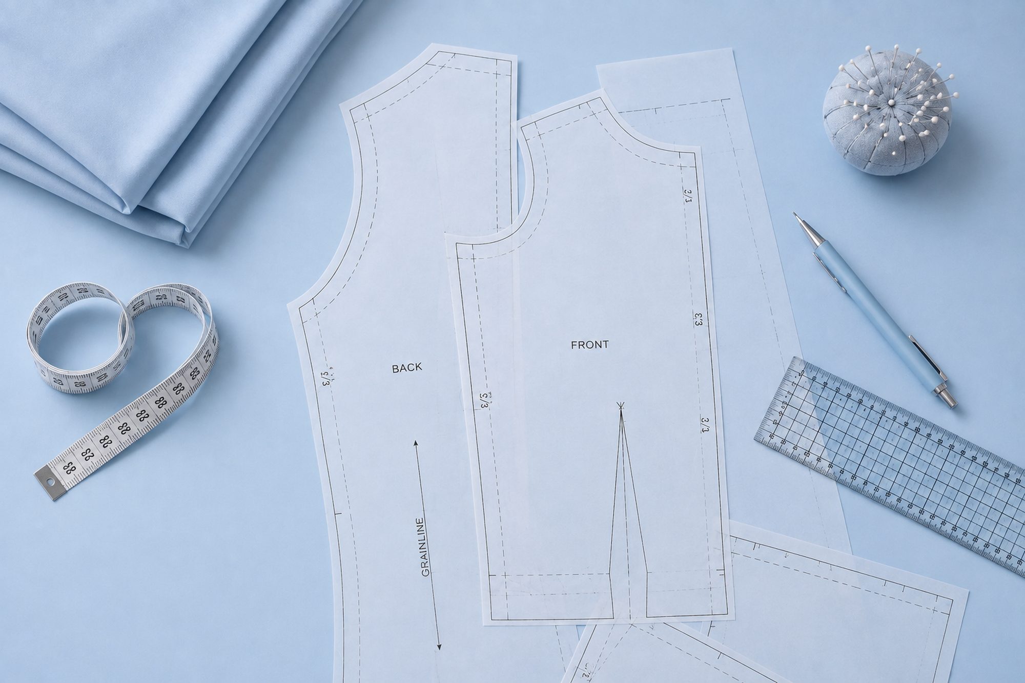 A fashion designer works on a dress form