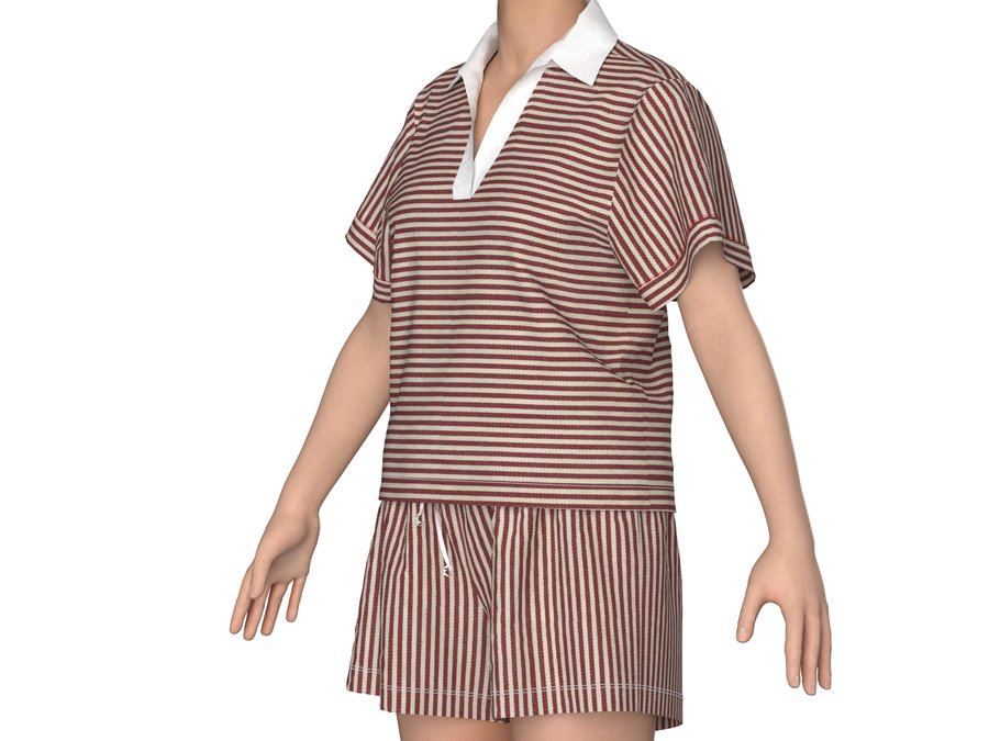 3D CLO garment visualization of a striped set